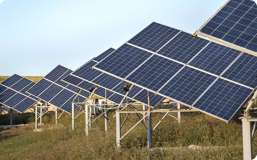 Solar panels in a renewable energy facility